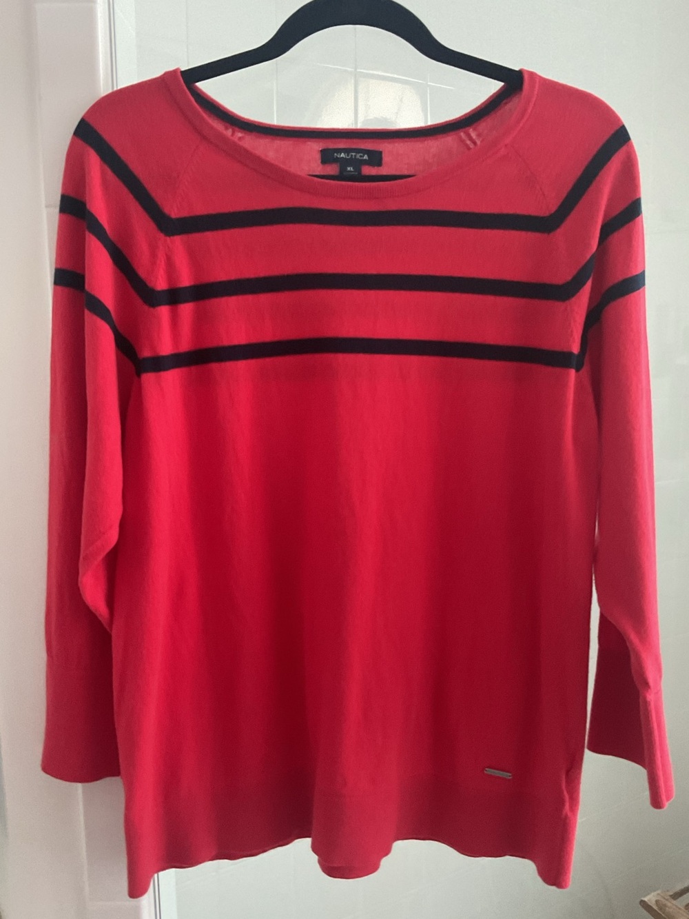 Nautica Mars Red & Navy Three Quarter Length Sleeve, Lightweight Cotton, size XL